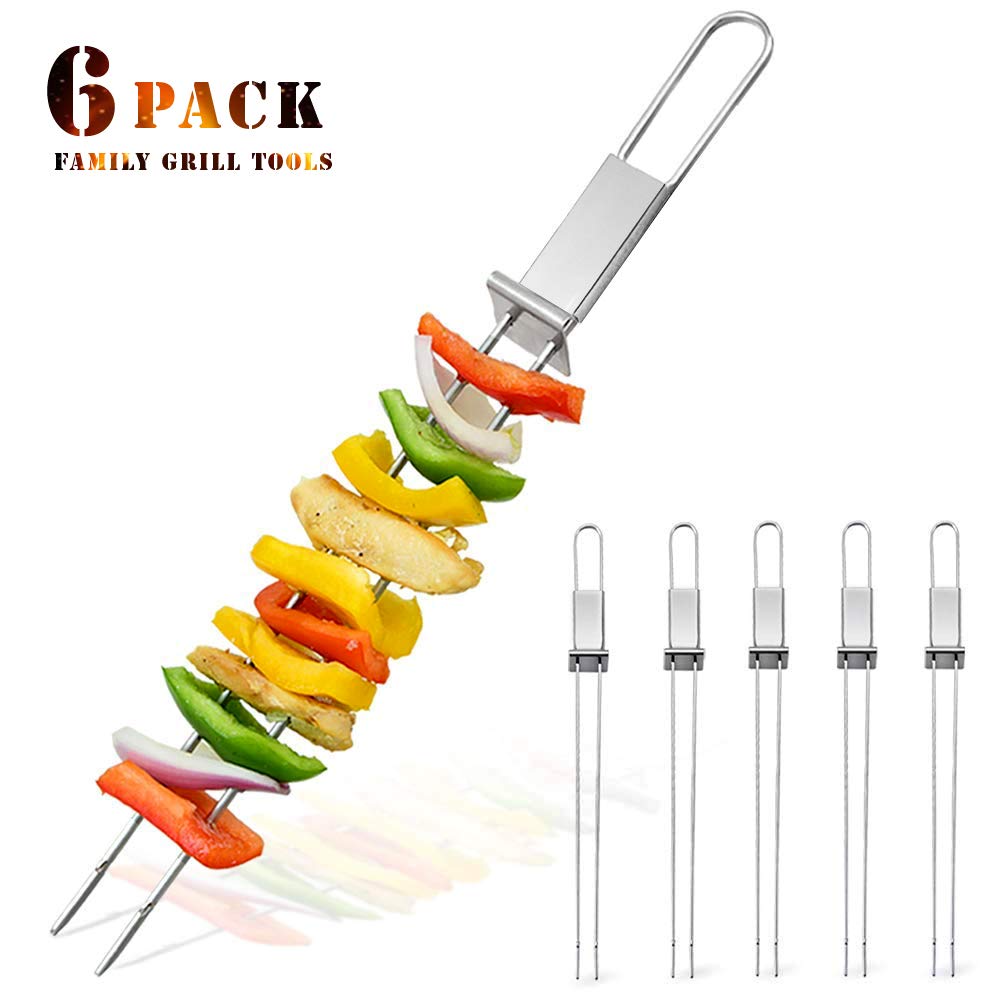 6 Pack Family Grill tools. metal skewers for meat and vegetable kebabs