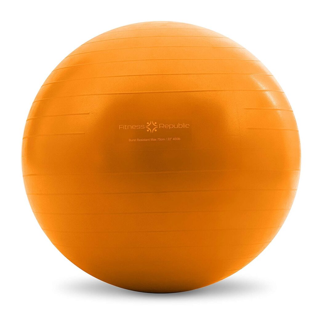 Close-up of an orange stability ball from the Fitness Republic